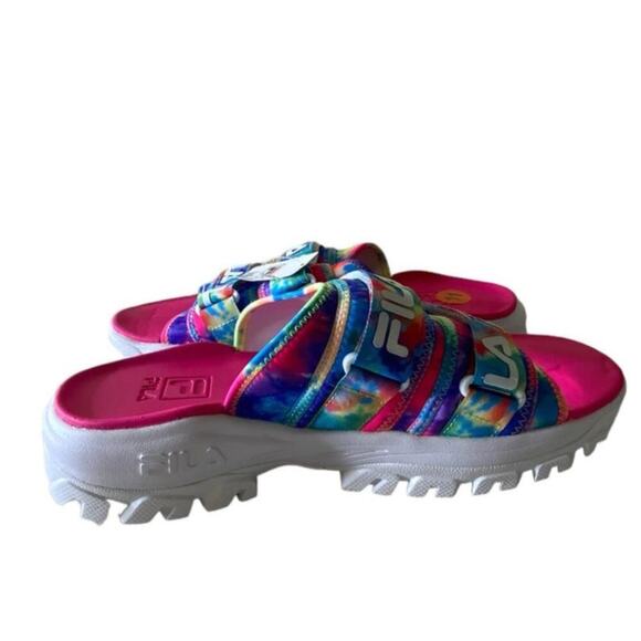 Fila Sport Pink Multicolor Tie Dye Slide Sandals Womens Size 11 Outdoor Shoes - Picture 4 of 15
